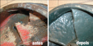 Antes e depois de peça com a resina de manutenção Ceramic Repair